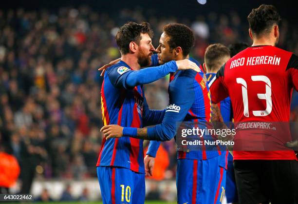 Neymar Jr. And Leo Messi celebration during La Liga match between F.C. Barcelona v CD Leganes, in Barcelona, on February 19, 2017.