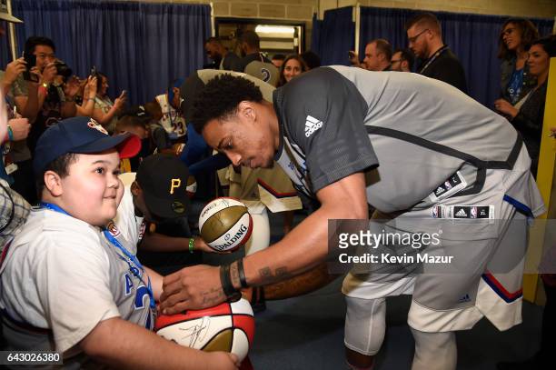 DeMar DeRozan signs autographs during the 66th NBA All-Star Game at Smoothie King Center on February 19, 2017 in New Orleans, Louisiana.