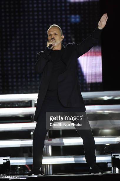 Spanish singer Miguel Bose performs on stage during 'Estare Tour 2017' at Mexico City's Zocalo main square on February 19, 2017 in Mexico City, Mexico
