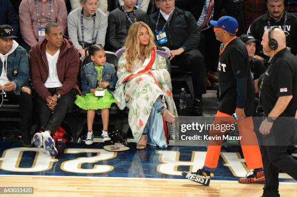Jay Z, Blue Ivy Carter, Beyonce Knowles and Spike Lee attend the 66th NBA All-Star Game at Smoothie King Center on February 19, 2017 in New Orleans,...