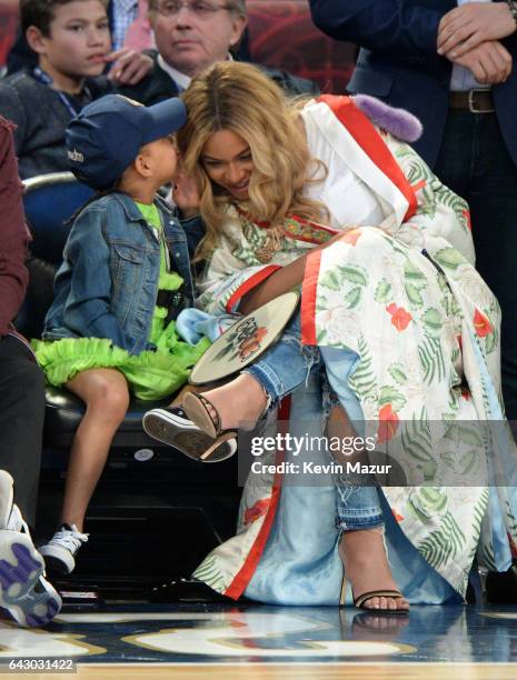 Blue Ivy Carter and Beyonce Knowles attend the 66th NBA All-Star Game at Smoothie King Center on February 19, 2017 in New Orleans, Louisiana.