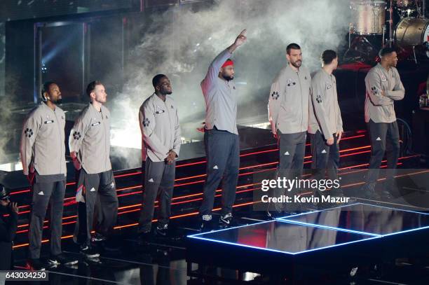 The players line up before the game at the 66th NBA All-Star Game at Smoothie King Center on February 19, 2017 in New Orleans, Louisiana.