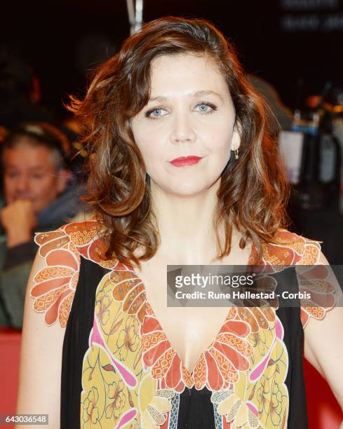 Maggie Gyllenhaal arrives for the closing ceremony of the 67th Berlinale International Film Festival Berlin at Berlinale Palace on February 18, 2017...
