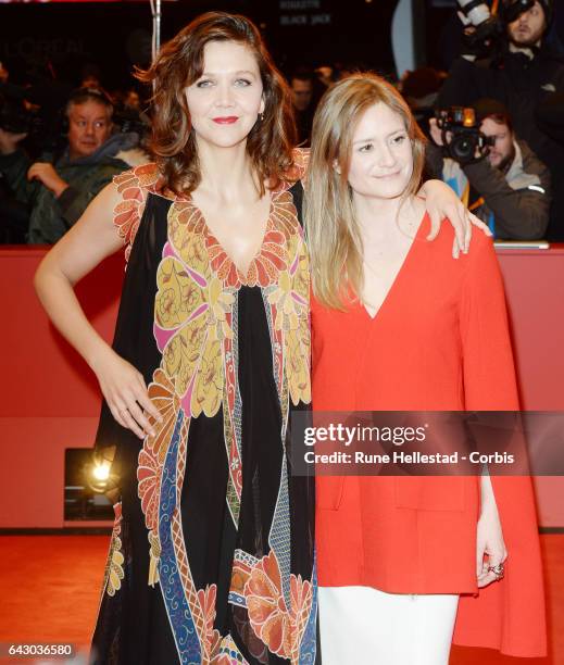 Maggie Gyllenhaal and Julia Jentsch arrive for the closing ceremony of the 67th Berlinale International Film Festival Berlin at Berlinale Palace on...