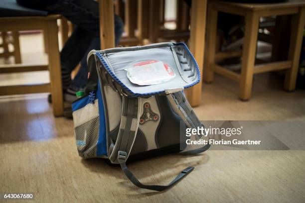 Schoolbag in a classroom at a school in Goerlitz on February 03, 2017 in Goerlitz, Germany.