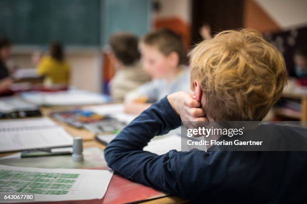 Students during a lesson. Feature at a school in Goerlitz on February 03, 2017 in Goerlitz, Germany.