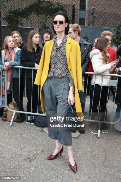 Erin O'Connor arrives at the Topshop Unique show during the London Fashion Week February 2017 collections on February 19, 2017 in London, England.