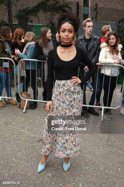 Yara Shahidi arrives at the Topshop Unique show during the London Fashion Week February 2017 collections on February 19, 2017 in London, England.