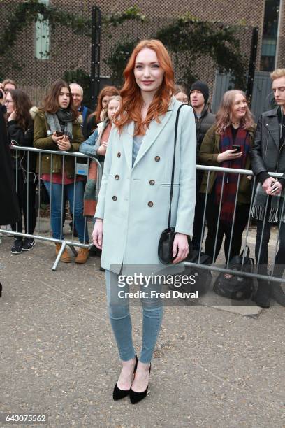 Eleanor Tomlinson arrives at the Topshop Unique show during the London Fashion Week February 2017 collections on February 19, 2017 in London, England.
