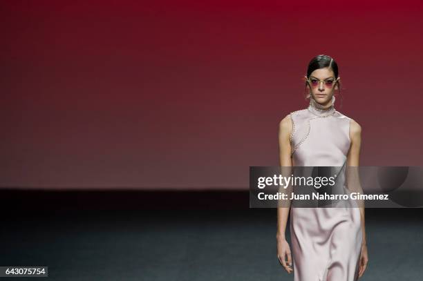 Model walks the runway at the 2nd Skin Co show during the Mercedes-Benz Madrid Fashion Week Autumn/Winter 2017 at Ifema on February 20, 2017 in...