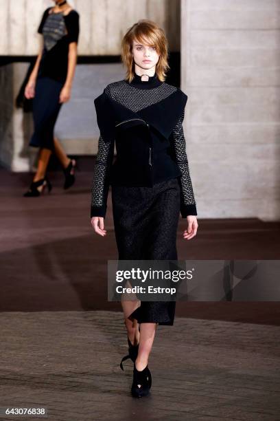 Model walks the runway at the Roland Mouret show during the London Fashion Week February 2017 collections on February 19, 2017 in London, England.