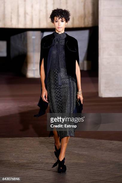 Model walks the runway at the Roland Mouret show during the London Fashion Week February 2017 collections on February 19, 2017 in London, England.