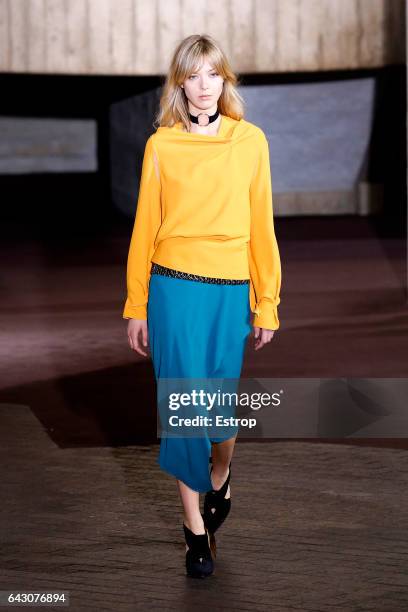 Model walks the runway at the Roland Mouret show during the London Fashion Week February 2017 collections on February 19, 2017 in London, England.