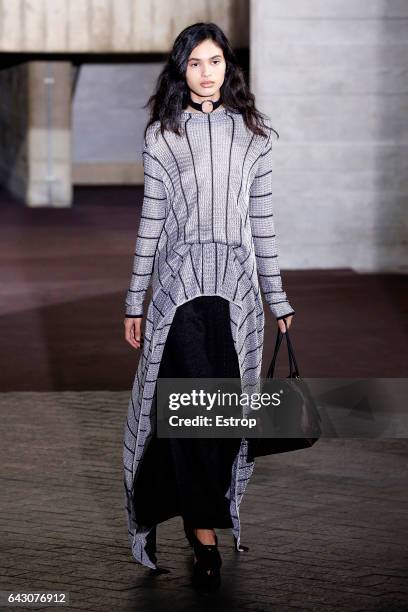 Model walks the runway at the Roland Mouret show during the London Fashion Week February 2017 collections on February 19, 2017 in London, England.