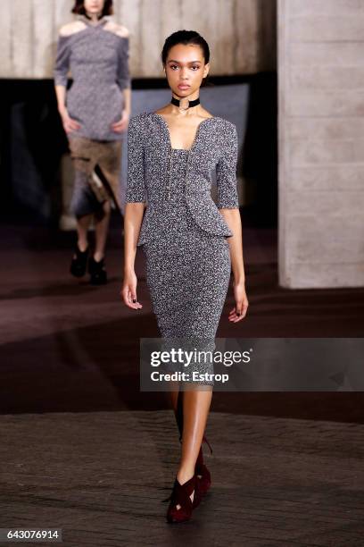 Model walks the runway at the Roland Mouret show during the London Fashion Week February 2017 collections on February 19, 2017 in London, England.