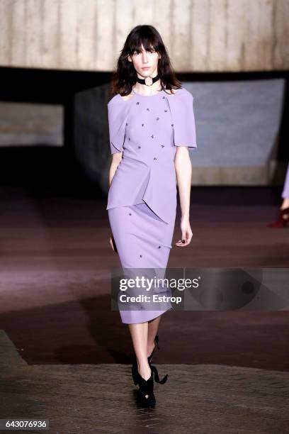 Model walks the runway at the Roland Mouret show during the London Fashion Week February 2017 collections on February 19, 2017 in London, England.