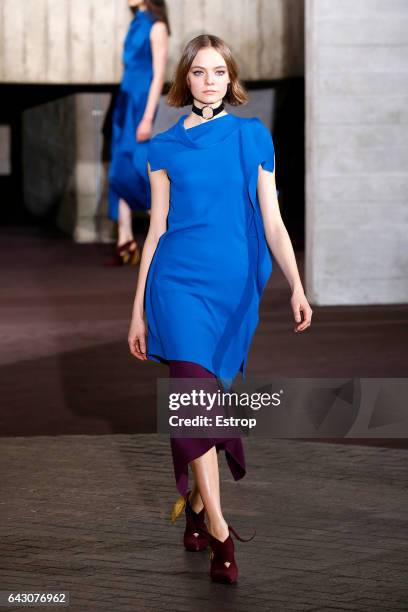 Model walks the runway at the Roland Mouret show during the London Fashion Week February 2017 collections on February 19, 2017 in London, England.