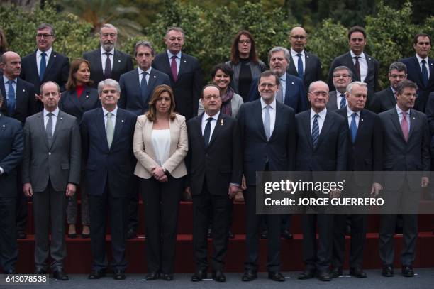 Spanish Prime Minister Mariano Rajoy and President of the French Republic Francois Hollande pose for a family photo flanked by President of...