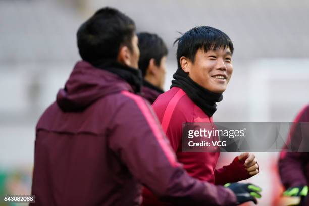 Cai Huikang of Shanghai SIPG FC attends a training session ahead of AFC Champions League 2017 group match against Western Sydney Wanderers FC on...