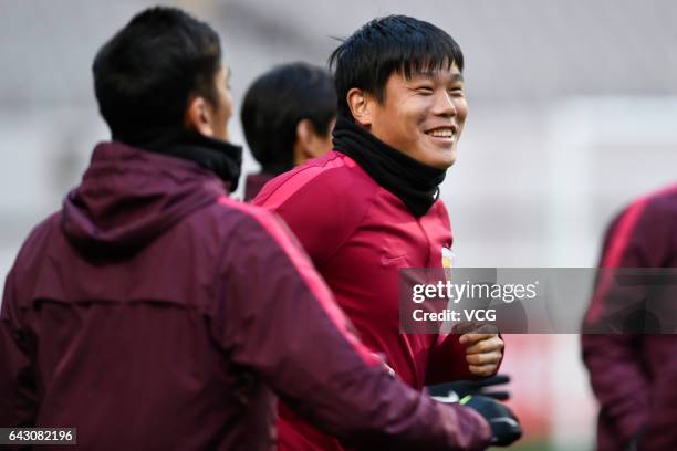 Cai Huikang of Shanghai SIPG FC attends a training session ahead of AFC Champions League 2017 group match against Western Sydney Wanderers FC on...