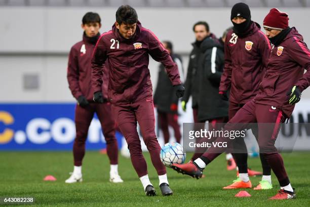 Yu Hai of Shanghai SIPG FC attends a training session ahead of AFC Champions League 2017 group match against Western Sydney Wanderers FC on February...