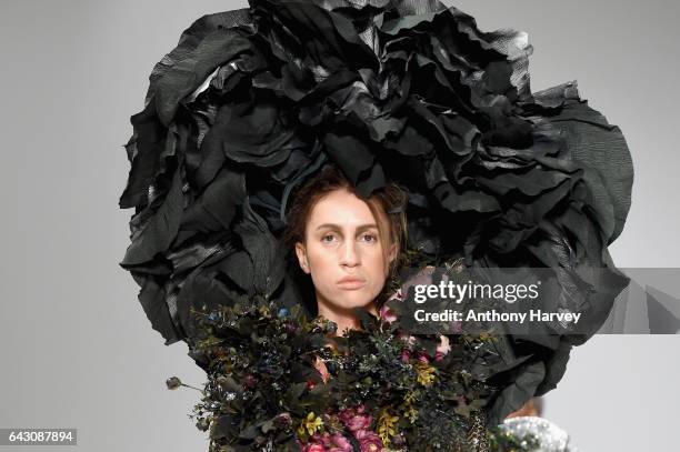 Model walks the runway at the Hellavagirl show during the London Fashion Week February 2017 collections on February 20, 2017 in London, England.