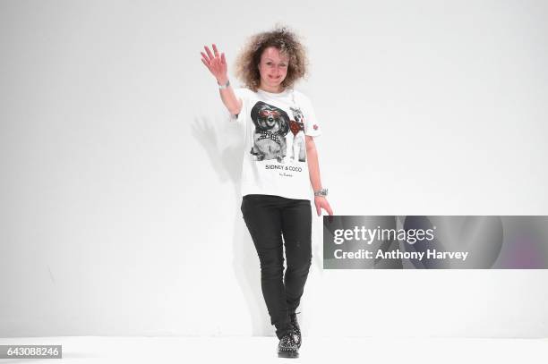 Designer Helen Woollams is seen on the runway at the Hellavagirl show during the London Fashion Week February 2017 collections on February 20, 2017...