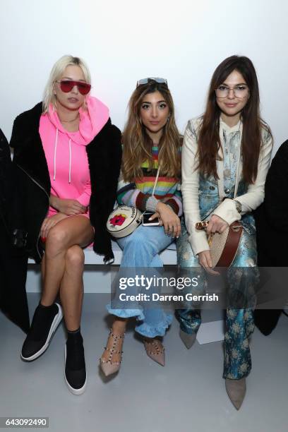 Caroline Vreeland, a guest and Doina Ciobanu attend the Antonio Berardi show during the London Fashion Week February 2017 collections on February 20,...