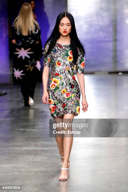 Model walks the runway at the Topshop Unique designed by Kate Phelan show during the London Fashion Week February 2017 collections on February 19,...