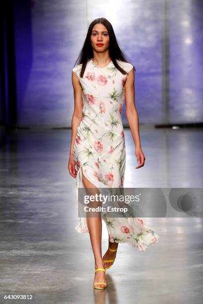 Model walks the runway at the Topshop Unique designed by Kate Phelan show during the London Fashion Week February 2017 collections on February 19,...