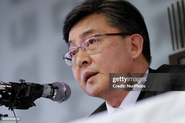 Hong Yong Pyo of South Korea Unification Minister speaking about inter-korean problem and Kim Jong Nam death at special press conference in Seoul,...