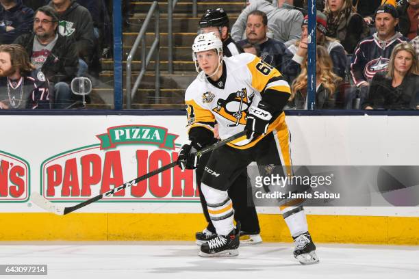 Steve Oleksy of the Pittsburgh Penguins skates against the Columbus Blue Jackets on February 17, 2017 at Nationwide Arena in Columbus, Ohio.