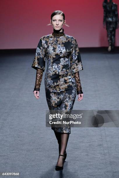 Model walks the runway at the THE 2ND SKIN CO show during the Mercedes-Benz Madrid Fashion Week Autumn/Winter 2017/2018 at IFEMA on February 20, 2017...