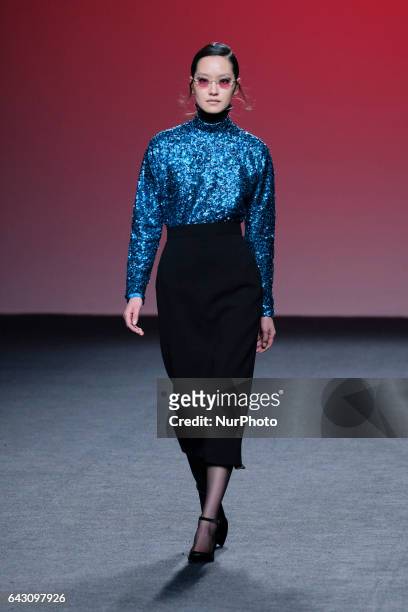 Model walks the runway at the THE 2ND SKIN CO show during the Mercedes-Benz Madrid Fashion Week Autumn/Winter 2017/2018 at IFEMA on February 20, 2017...