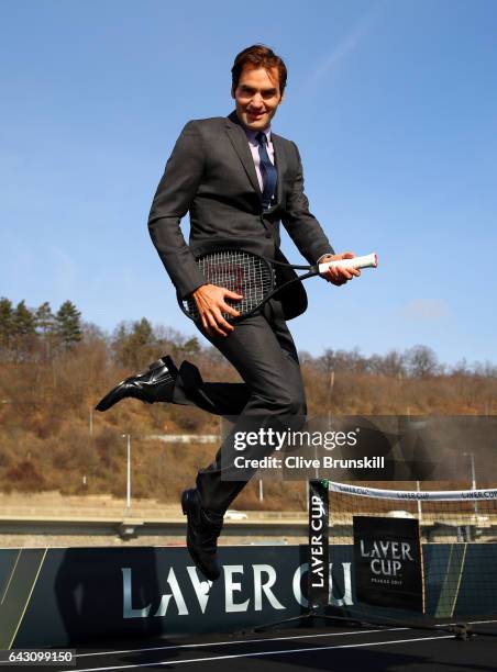 Roger Federer of Switzerland poses during the countdown to the inaugural Laver Cup on February 20, 2017 in Prague, Czech Republic.