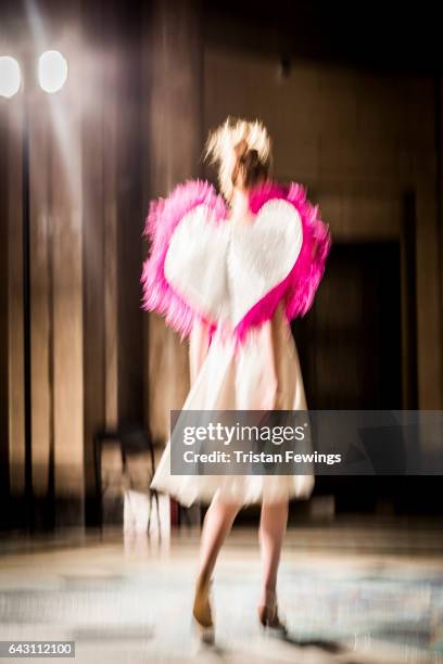 Model backstage ahead of the House Of Mea show during the London Fashion Week February 2017 collections on February 19, 2017 in London, England.