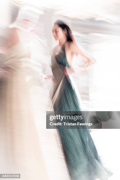 Model backstage ahead of the House Of Mea show during the London Fashion Week February 2017 collections on February 19, 2017 in London, England.