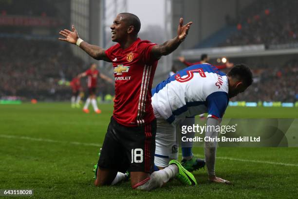 Ashley Young of Manchester United reacts during the Emirates FA Cup Fifth Round match between Blackburn Rovers and Manchester United at Ewood Park on...