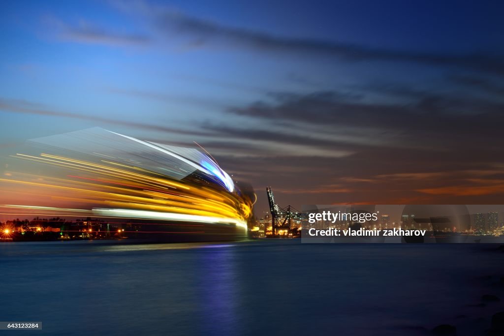 Light trail and Miami skyline