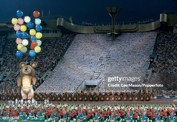 The opening ceremony of the Summer Olympic Games, featuring Mishka the Olympic mascot, in Moscow on 19th July 1980.