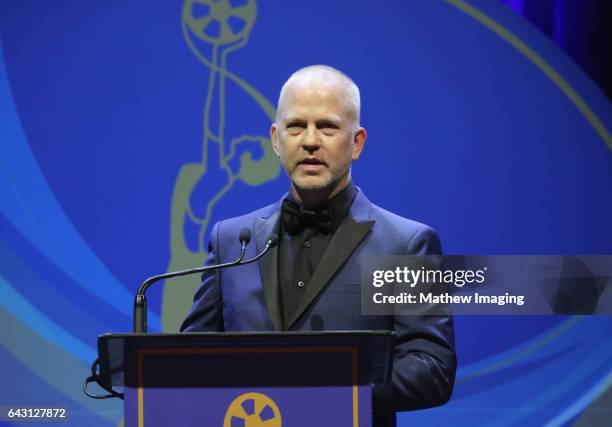 Actor Ryan Murphy, recipient of the Distinguished Artisan Award speaks onstage at the 2017 Make-Up Artists and Hair Stylists Guild Awards at The Novo...