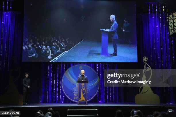 Actor Ryan Murphy, recipient of the Distinguished Artisan Award speaks onstage at the 2017 Make-Up Artists and Hair Stylists Guild Awards at The Novo...