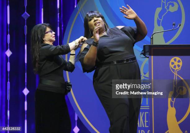 Host/comedian Loni Love onstage at the 2017 Make-Up Artists and Hair Stylists Guild Awards at The Novo by Microsoft on February 19, 2017 in Los...