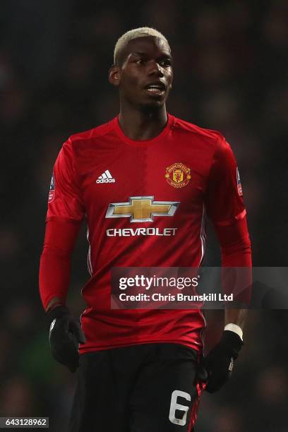 Paul Pogba of Manchester United looks on during the Emirates FA Cup Fifth Round match between Blackburn Rovers and Manchester United at Ewood Park on...