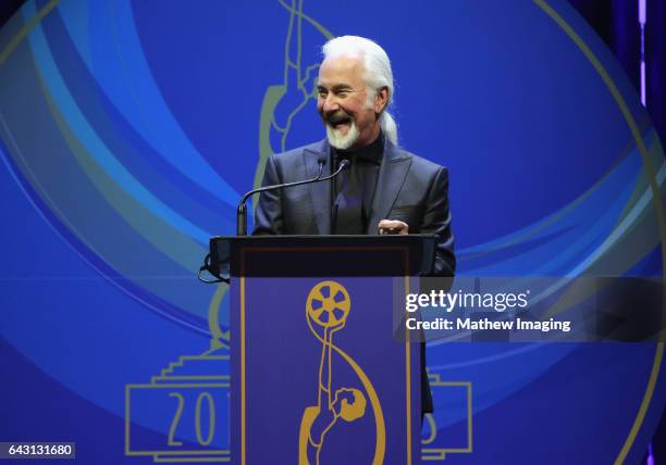 Presenter/makeup artist Rick Baker speaks onstage at the 2017 Make-Up Artists and Hair Stylists Guild Awards at The Novo by Microsoft on February 19,...