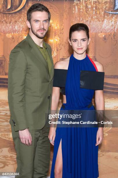 Actor Dan Stevens and actress Emma Watson attend the "Beast And Beauty - La Belle Et La Bete" Paris Photocall at Hotel Meurice on February 20, 2017...