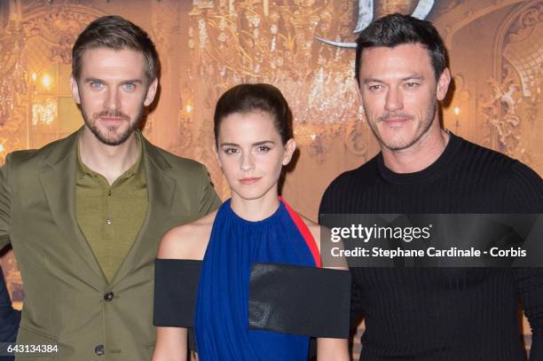 Actors Dan Stevens, Emma Watson and Luke Evans attend the "Beast And Beauty - La Belle Et La Bete" Paris Photocall at Hotel Meurice on February 20,...