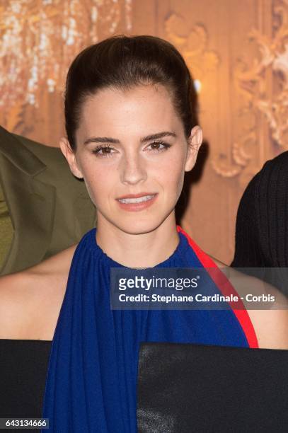 Actress Emma Watson attends the "Beast And Beauty - La Belle Et La Bete" Paris Photocall at Hotel Meurice on February 20, 2017 in Paris, France.