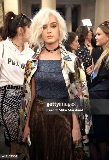 Katie Perry attends the Christopher Kane show during the London Fashion Week February 2017 collections on February 20, 2017 in London, England.