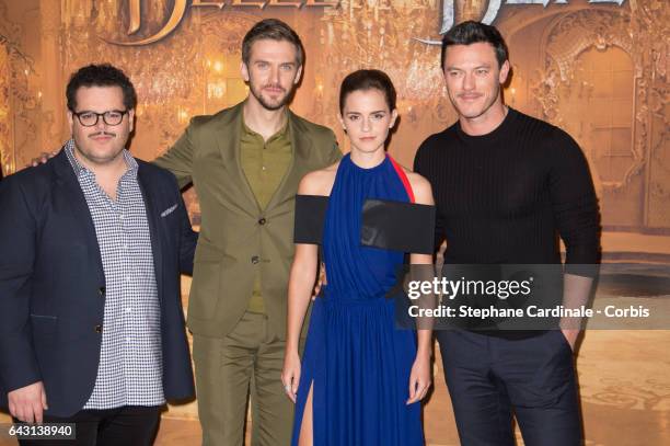 Actors Josh Gad, Dan Stevens, Emma Watson and Luke Evans attend the "Beast And Beauty - La Belle Et La Bete" Paris Photocall at Hotel Meurice on...